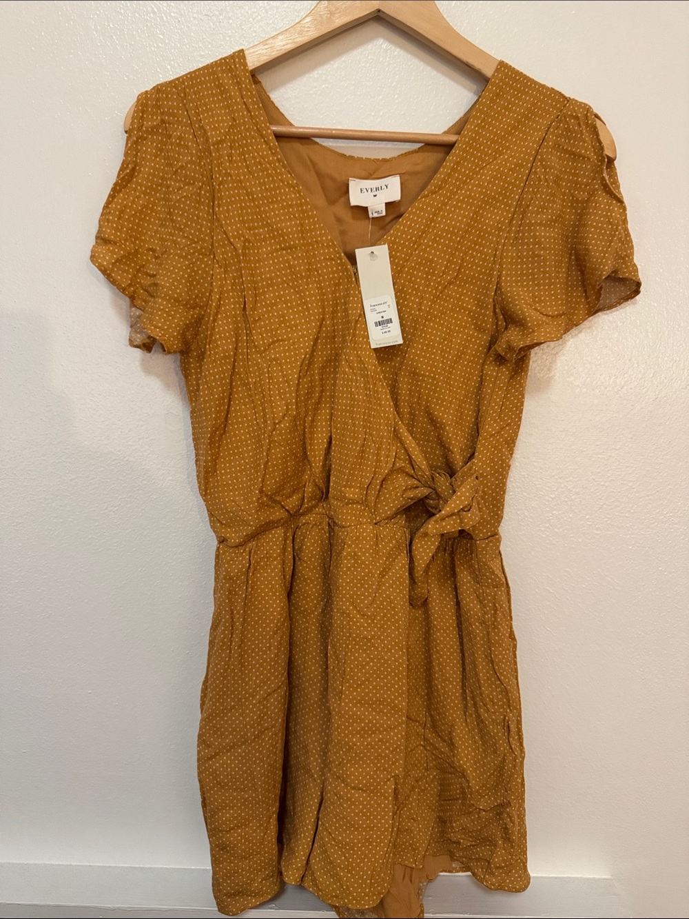 Everly Mustard Dot Tie-Waist Mini Dress